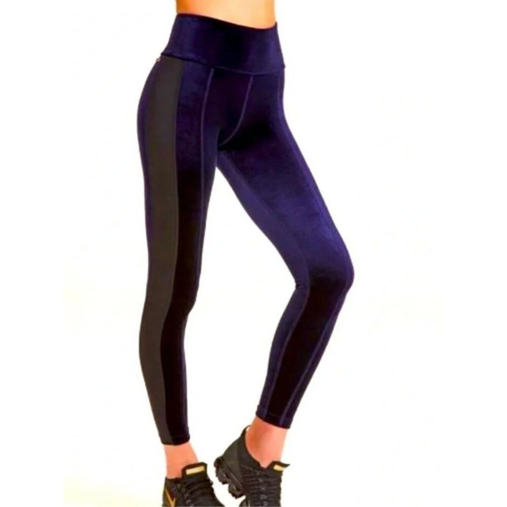 ALALA High Waisted Blue Velvet Legging Yoga Tight Midnight Navy Sheer Stripe XS